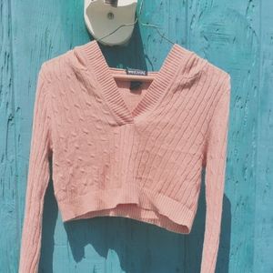 small long sleeve hooded crop top sweater