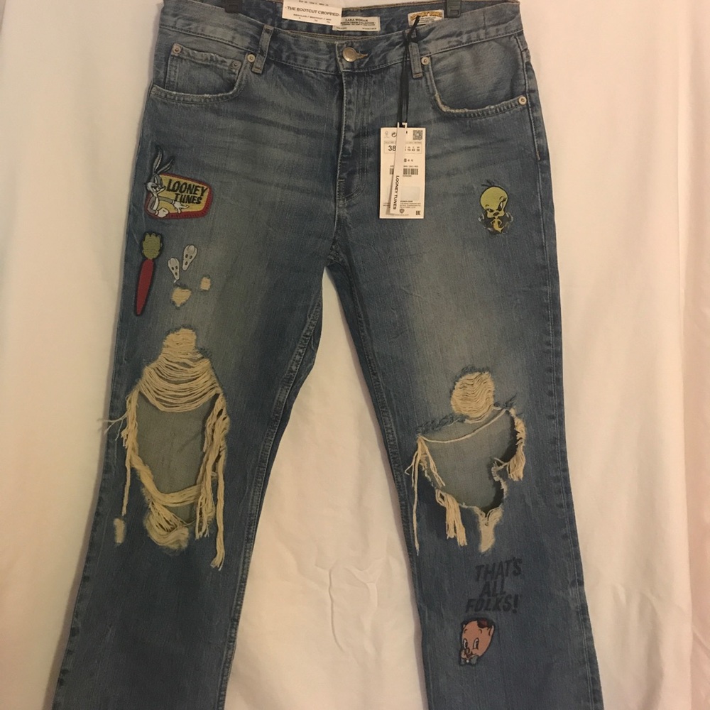 Zara ripped /patchwork denim crop. Final Sale