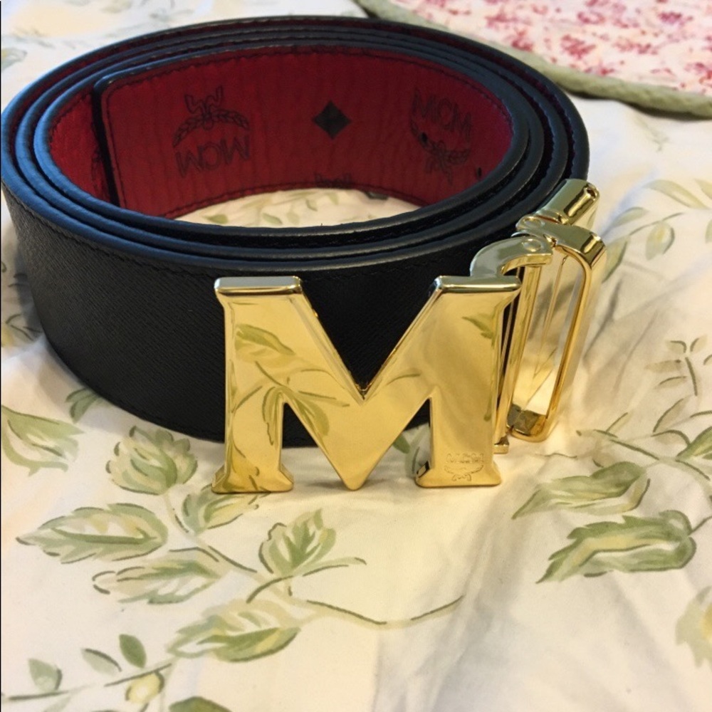 New MCM Ruby Red/Black Reversible Belt