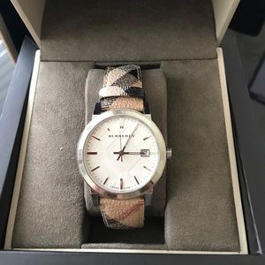 Sliver face Burberry watch