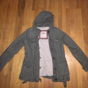 Army green winter coat from Hollister Co.