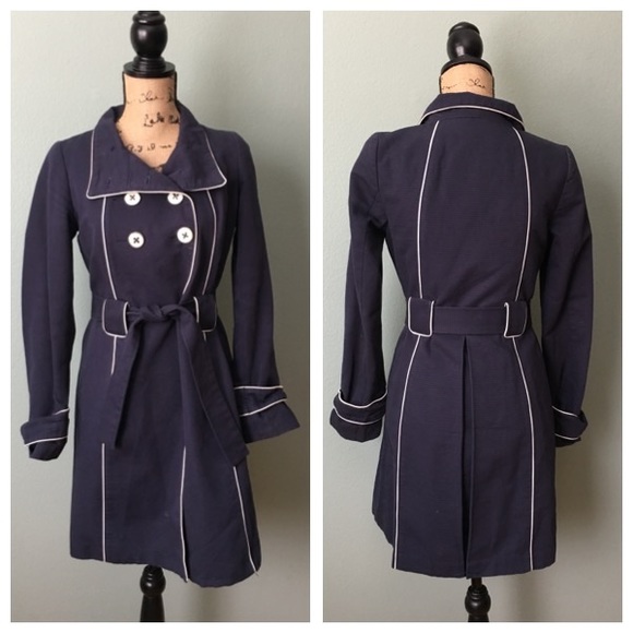 Merona Jackets & Blazers - Merona size XS navy blue white piping trench coat!