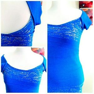 XOXO Dresses - Blue & Gold Knit Bodycon XOXO Dresses - Blue & Gold Knit Bodycon