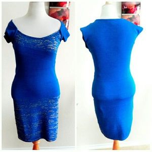 XOXO Dresses - Blue & Gold Knit Bodycon XOXO Dresses - Blue & Gold Knit Bodycon