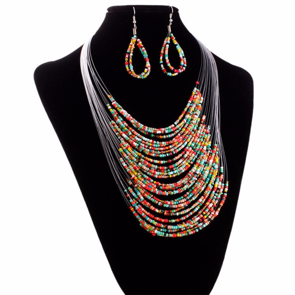 Fashion Multi-color Multi-layer Beads Necklace set