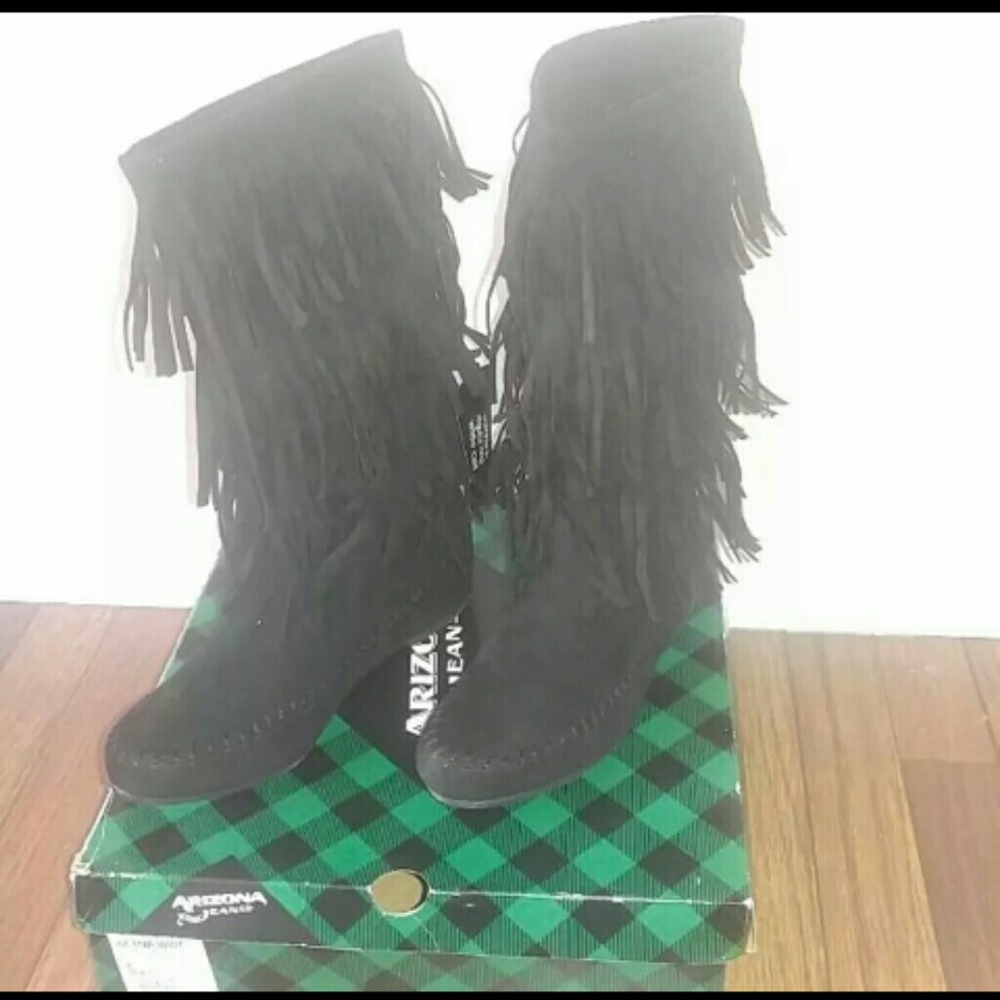 Arizona Company Black Moccasin fringe boots
