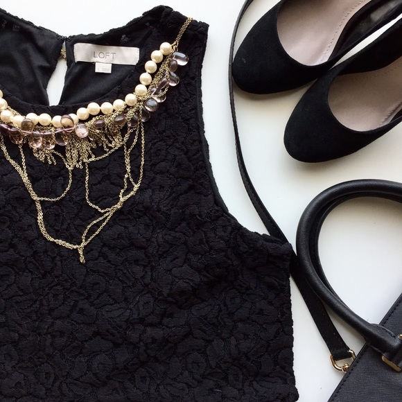 LOFT Tops - LOFT Black Crochet Lace Peplum Blouse