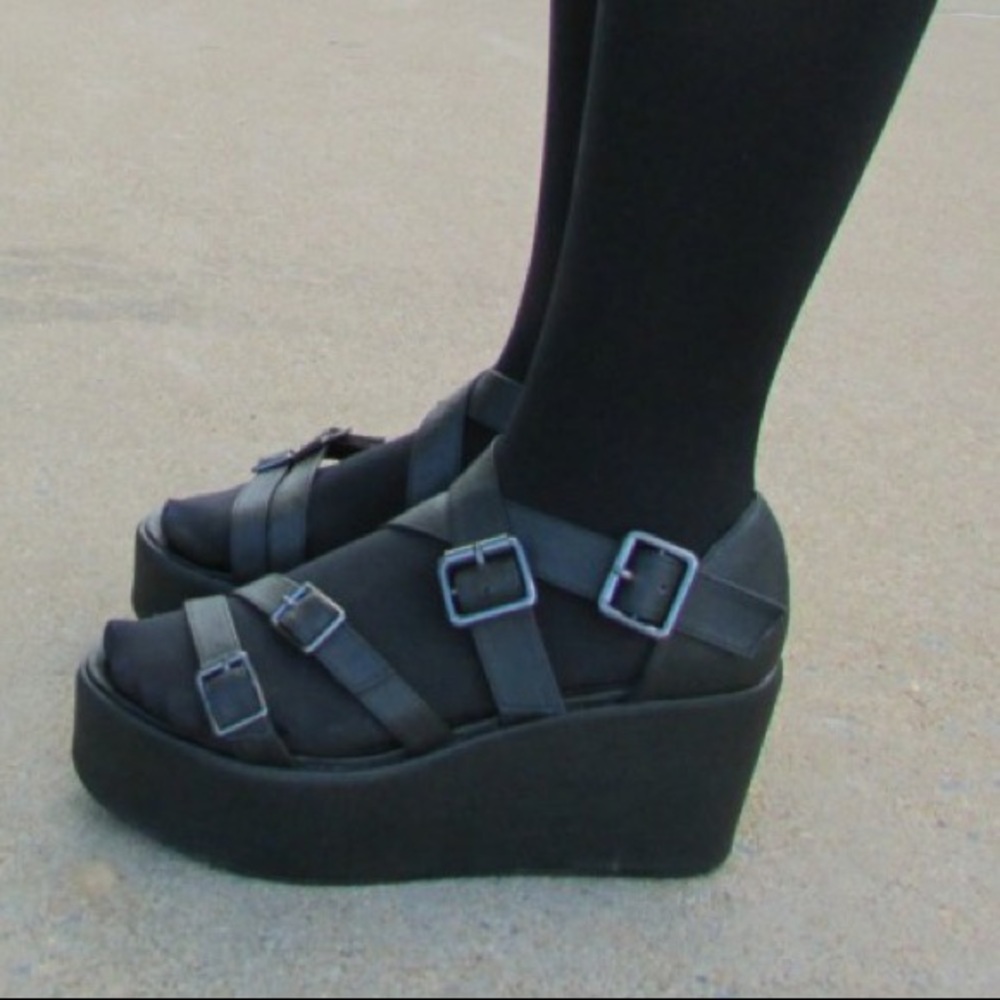 Leather Platform Wedge Sandals