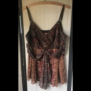 Bandolino Brown/Red Abstract Floral Patterned Top