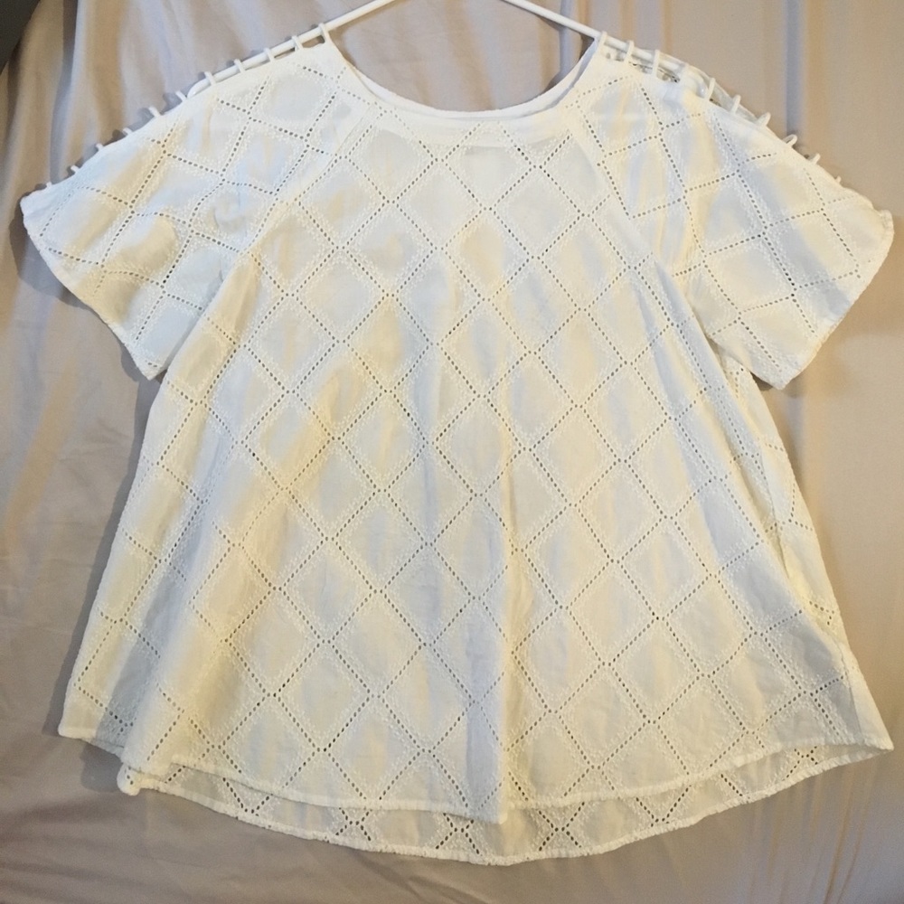 Madewell White Embroidered Lattice Top