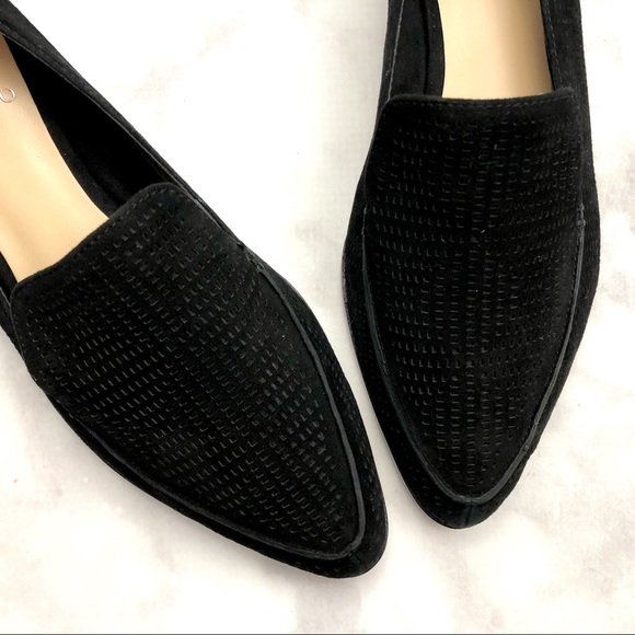 Black Suede Laser Cut Pointed Toe Flats - Picture 2 of 6