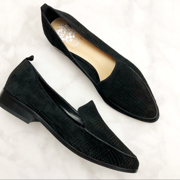 Black Suede Laser Cut Pointed Toe Flats - Picture 3 of 6