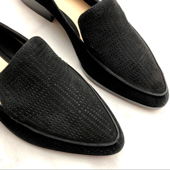 Black Suede Laser Cut Pointed Toe Flats - Picture 4 of 6