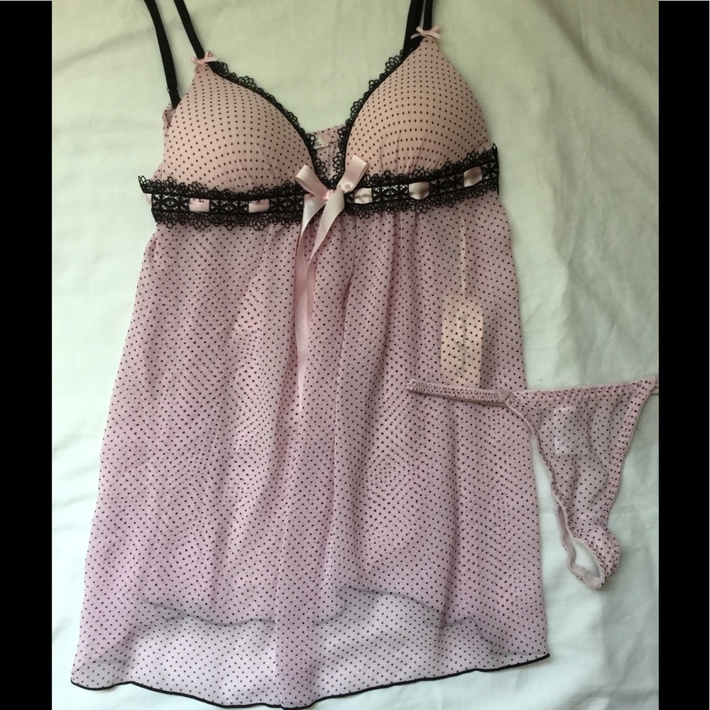 Soft pink babydoll nightie with black polka dots