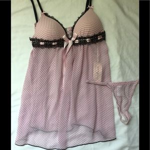 Soft pink babydoll nightie with black polka dots
