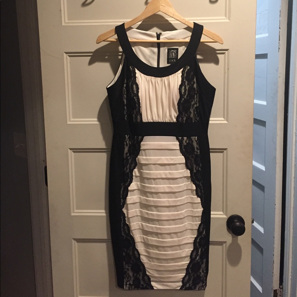JAX white and black lace sheath dress