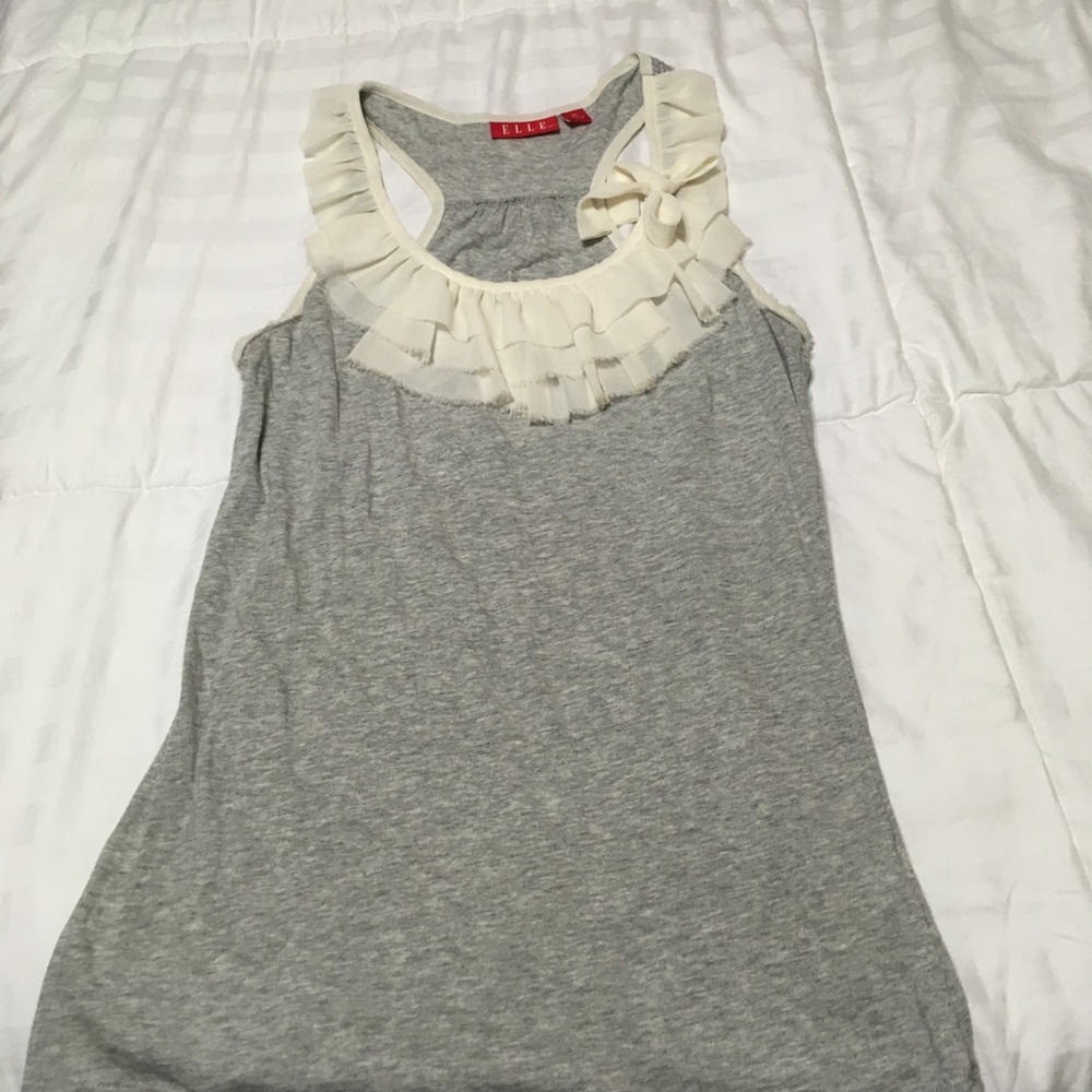 Grey and cream tank top with ruffle and bow