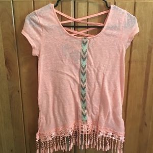 Pink fringy top