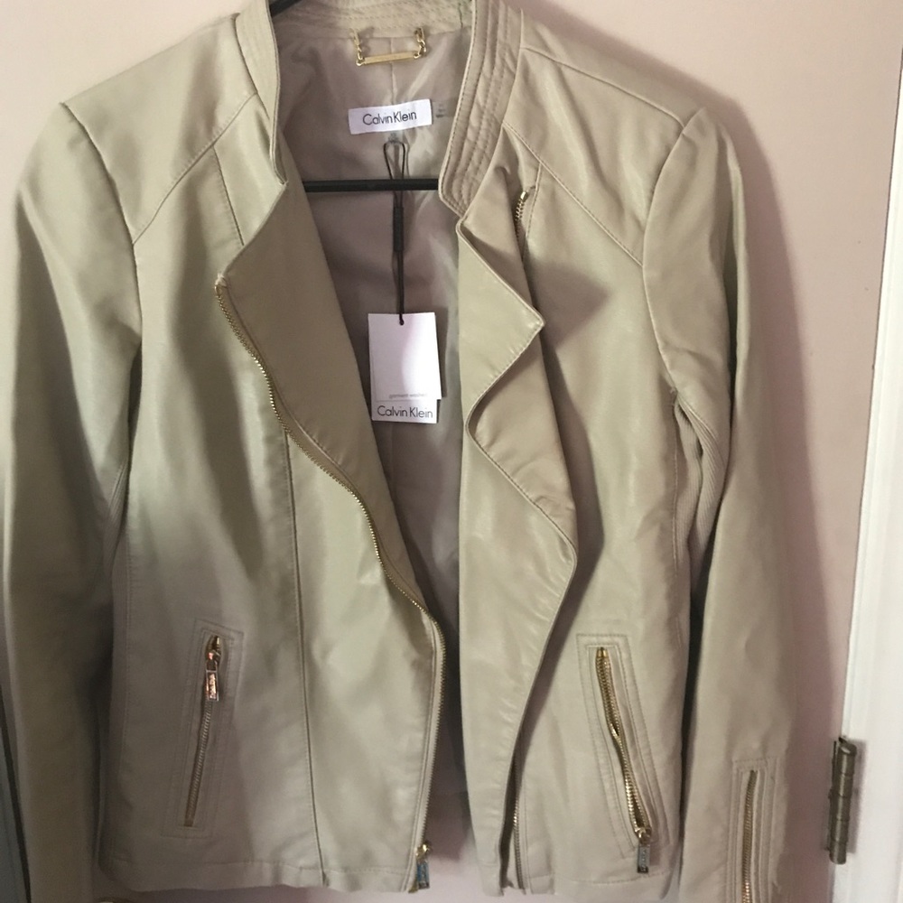 Cream Calvin Klein Leather Jacket