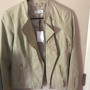 Cream Calvin Klein Leather Jacket
