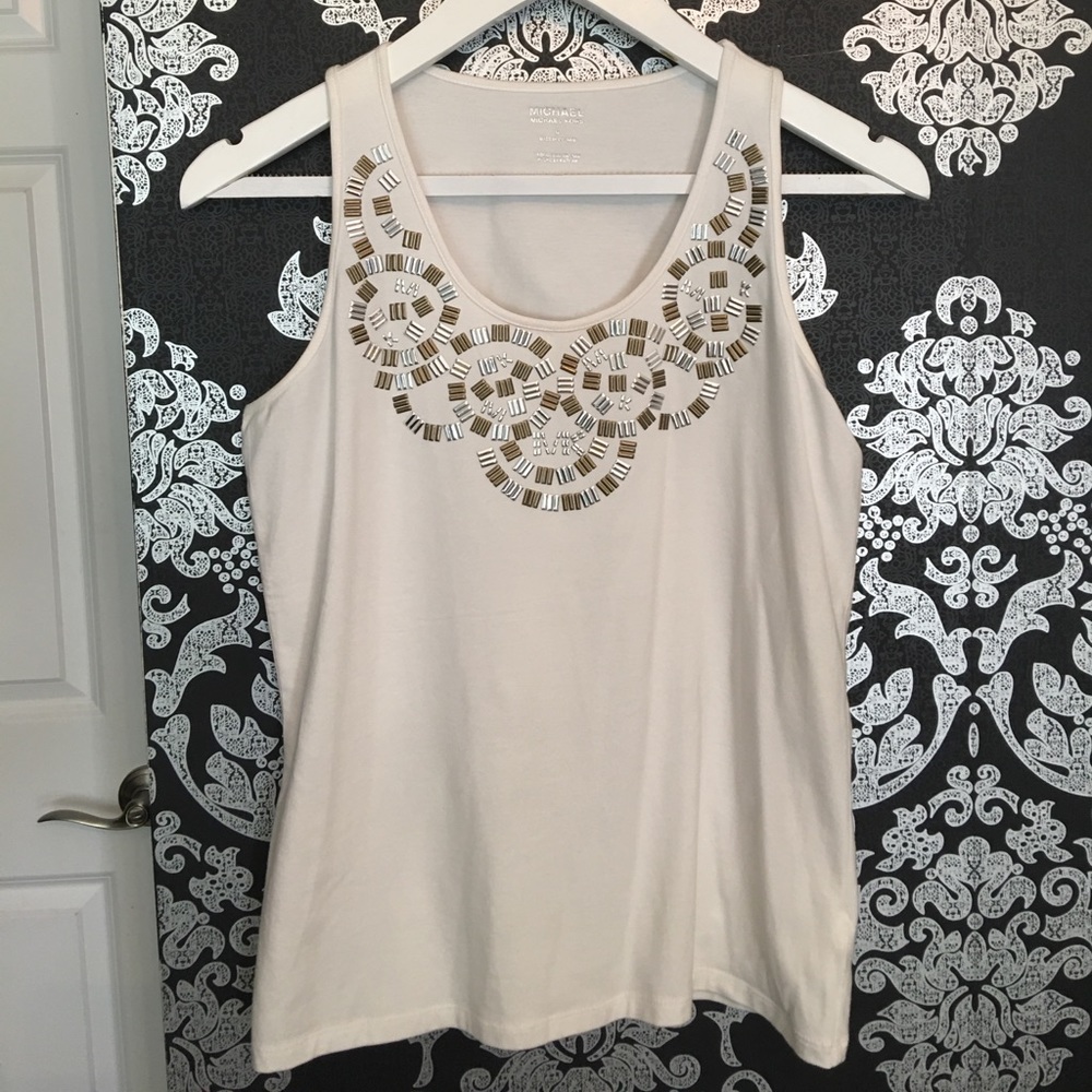 NWT Michael Kors White Embellished Metallic Stud Tank Top Size M
