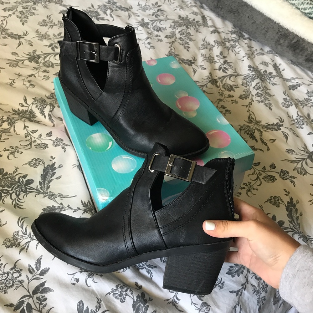 Black leather booties