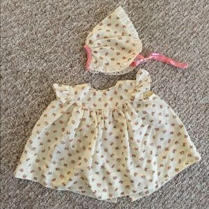 Vintage hand made baby bonnet and dress with Lace