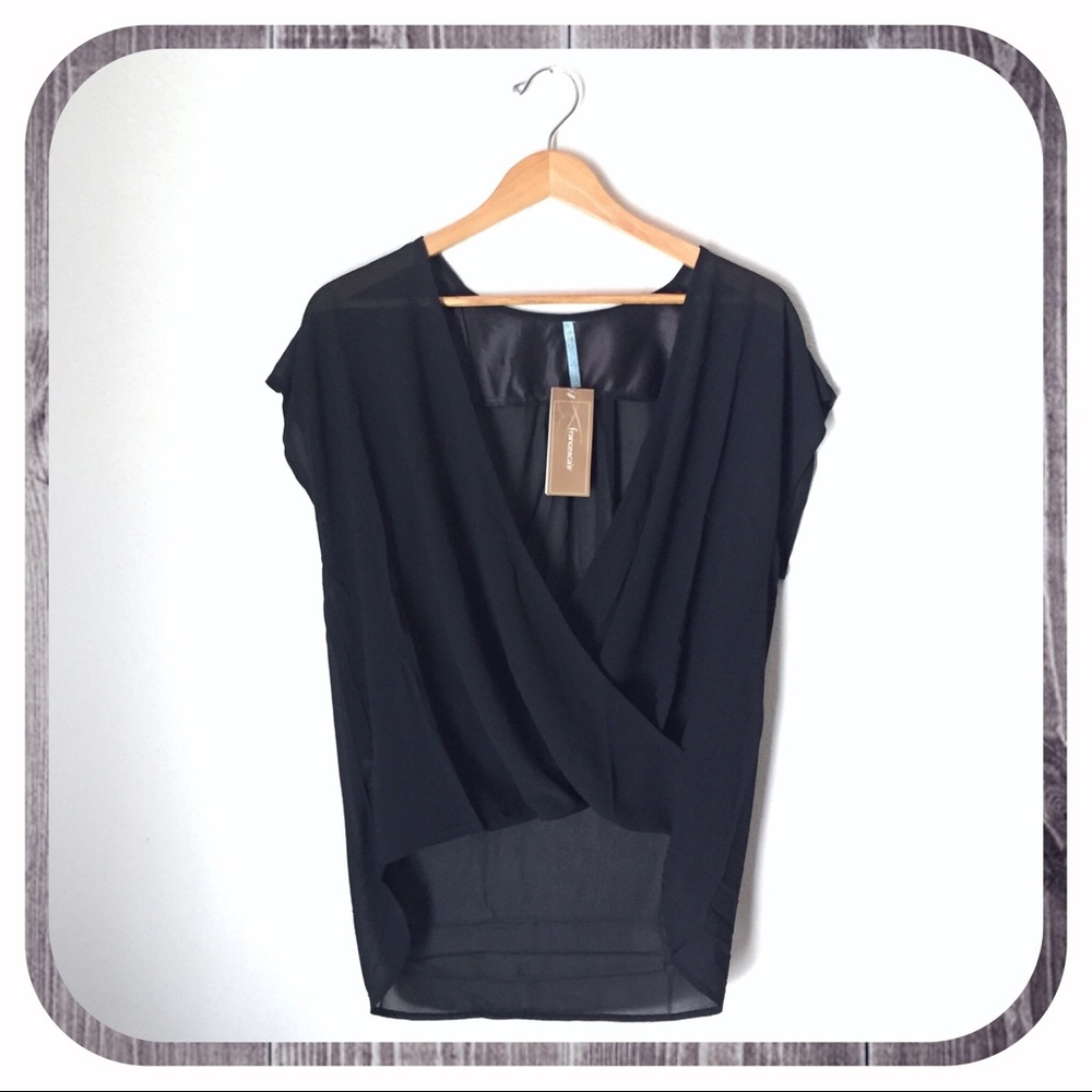 Moonlight, Drapey Sheer V-Neck, Black