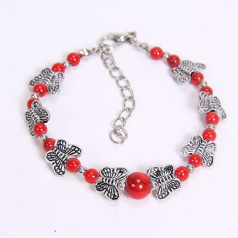 Tibetan silver bracelet beaded butterfly