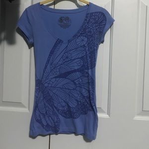 STRANDED BLUE V-NECK SHORT-SLEEVED SHIRT