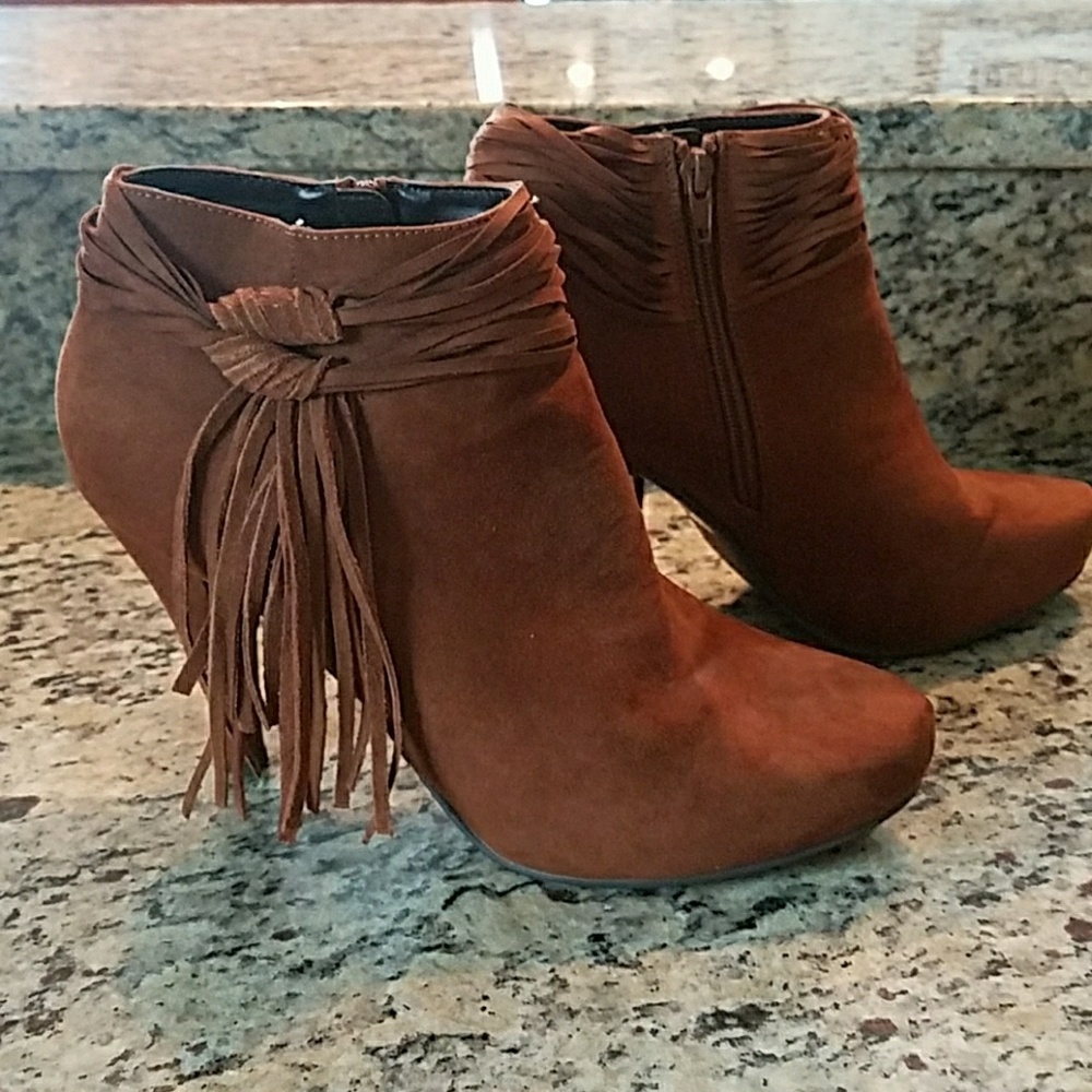 Suede Ankle Booties with Fringe