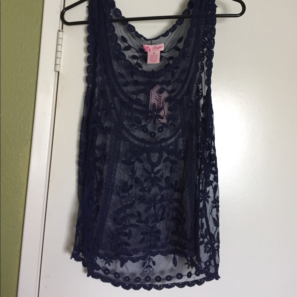 Candies dark blue lace tank top