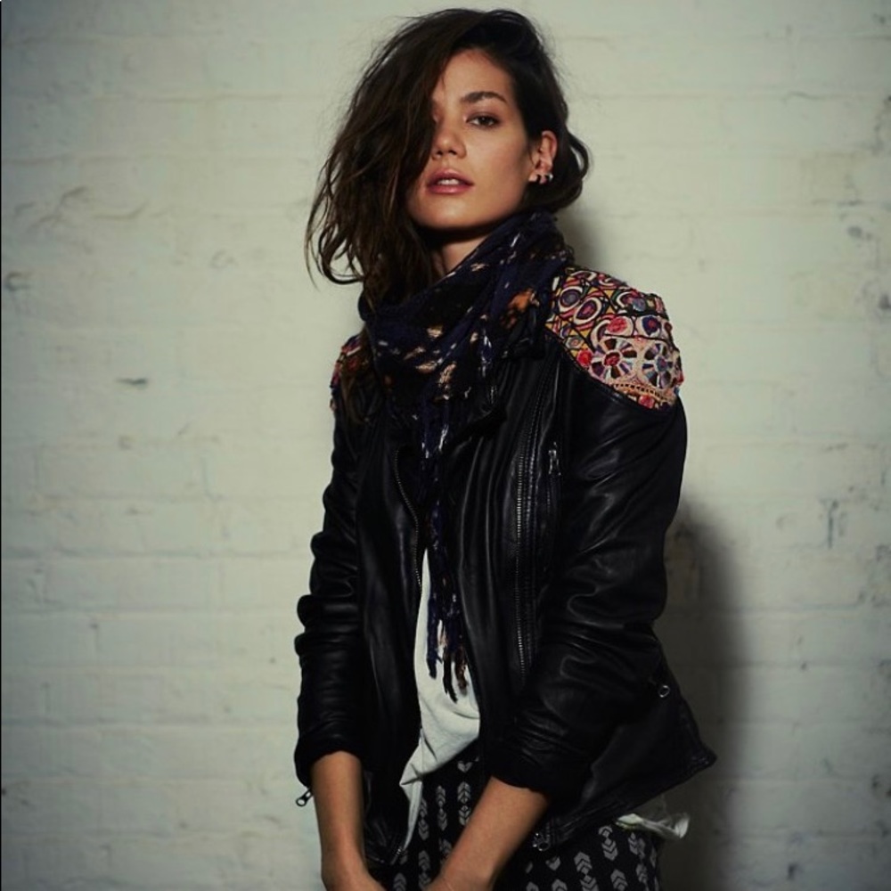 Free People Embellished Classic Leather Jacket