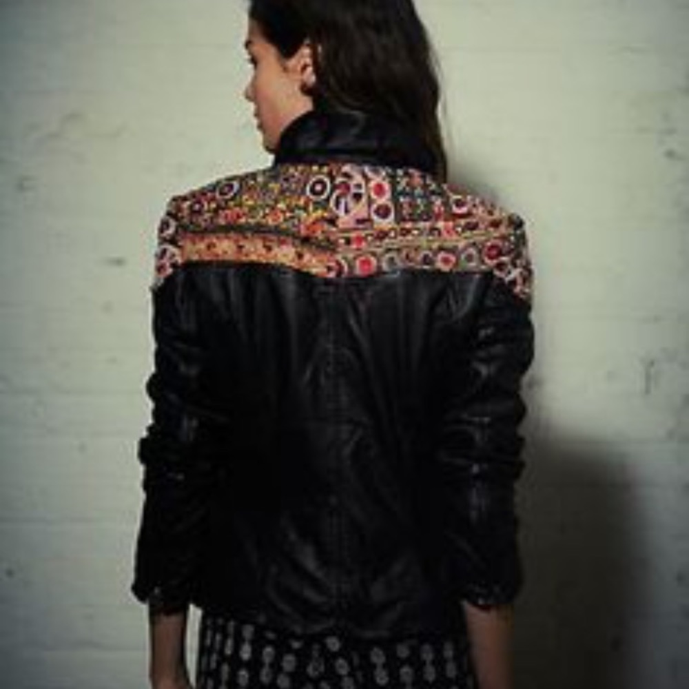 Free People Embellished Classic Leather Jacket - Picture 2 of 8