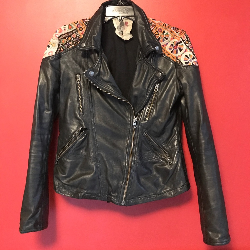Free People Embellished Classic Leather Jacket - Picture 3 of 8