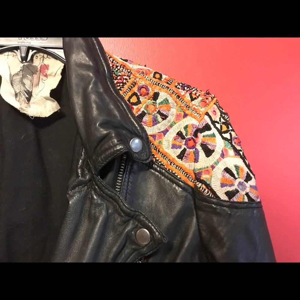 Free People Embellished Classic Leather Jacket - Picture 4 of 8