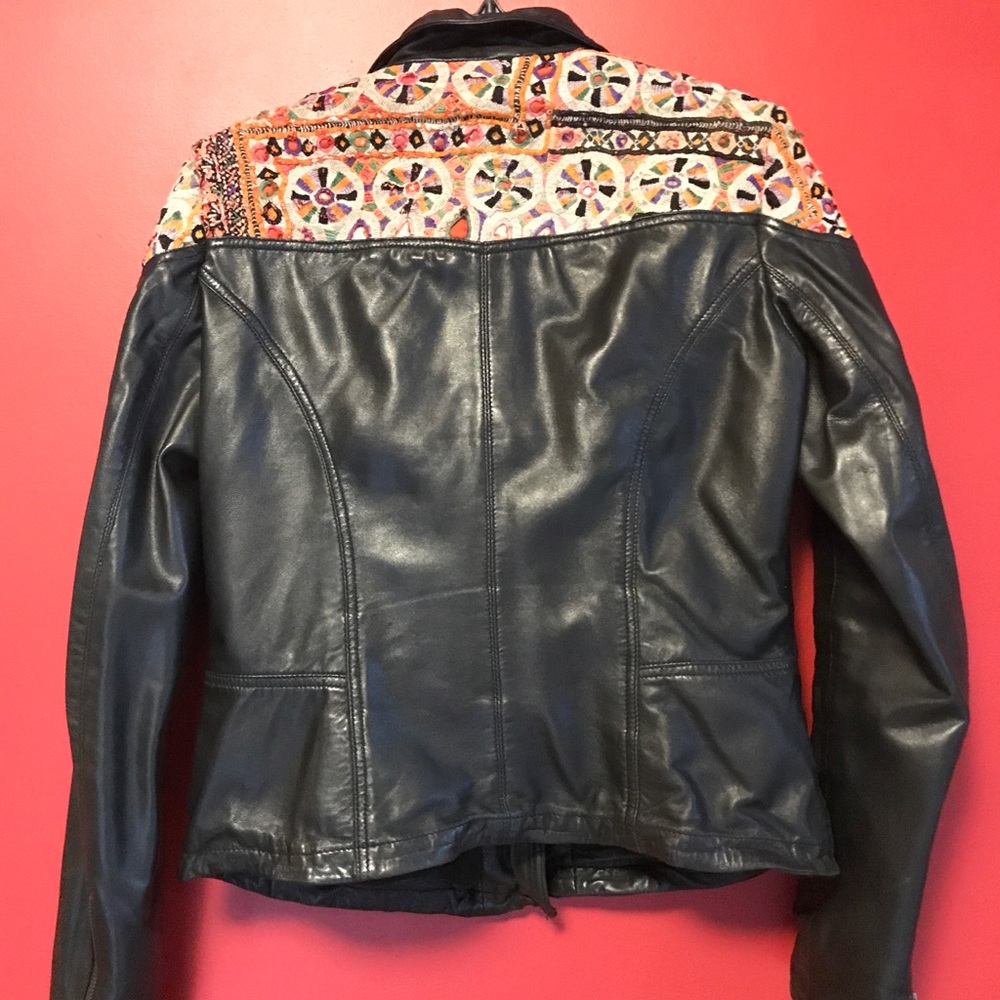 Free People Embellished Classic Leather Jacket - Picture 7 of 8