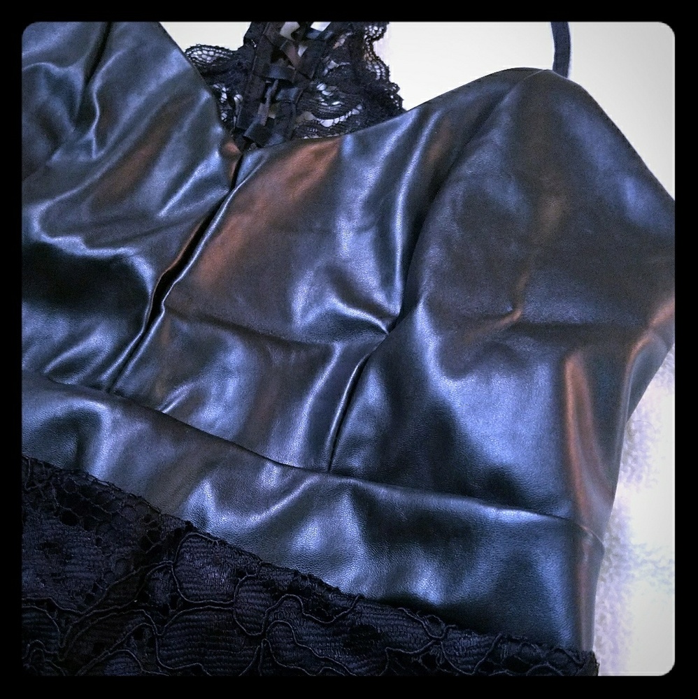 Faux leather and lace sexy little black dress
