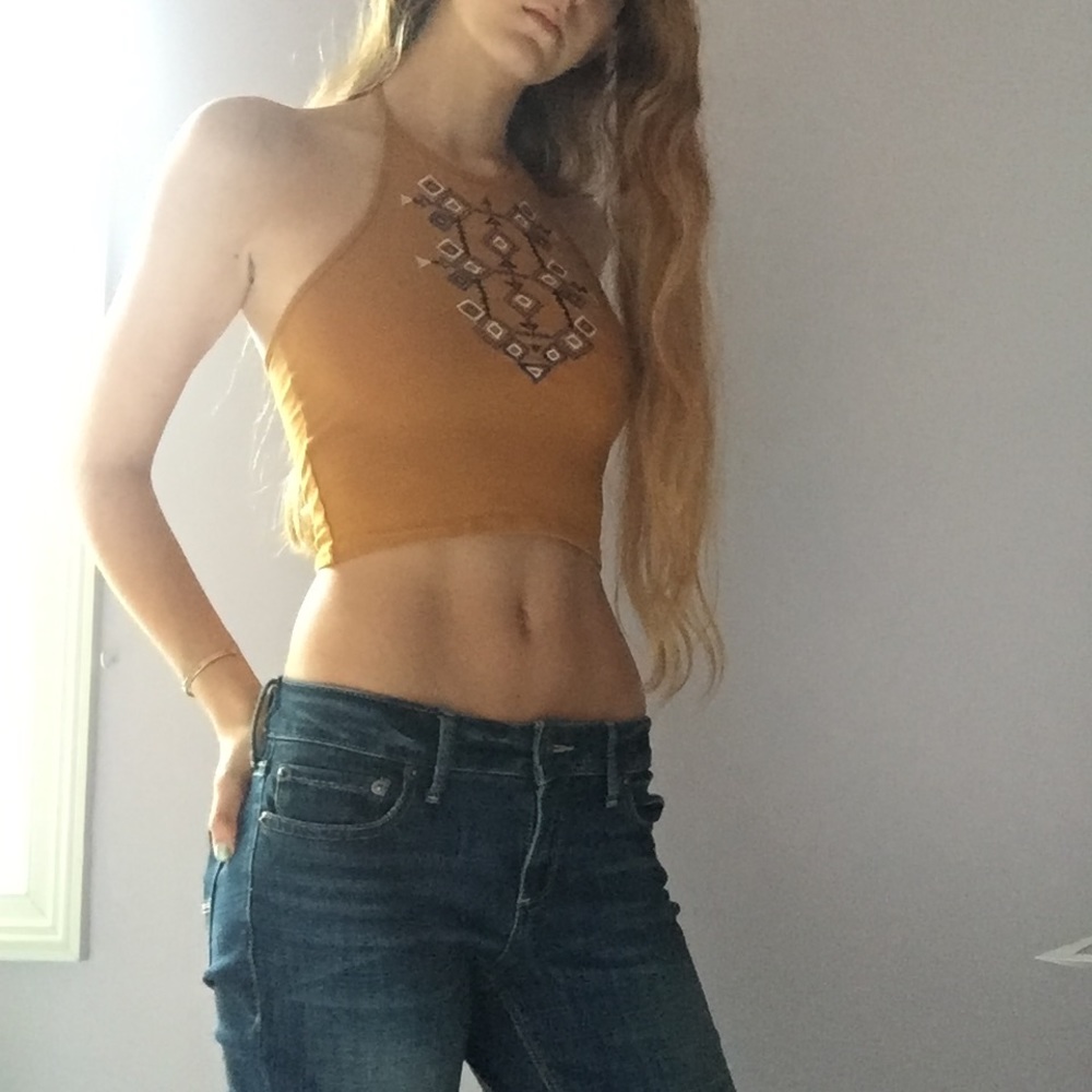 Tribal print halter crop top