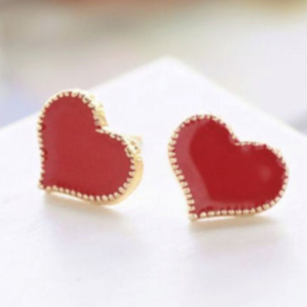 Red Heart Enamel Stud Earrings