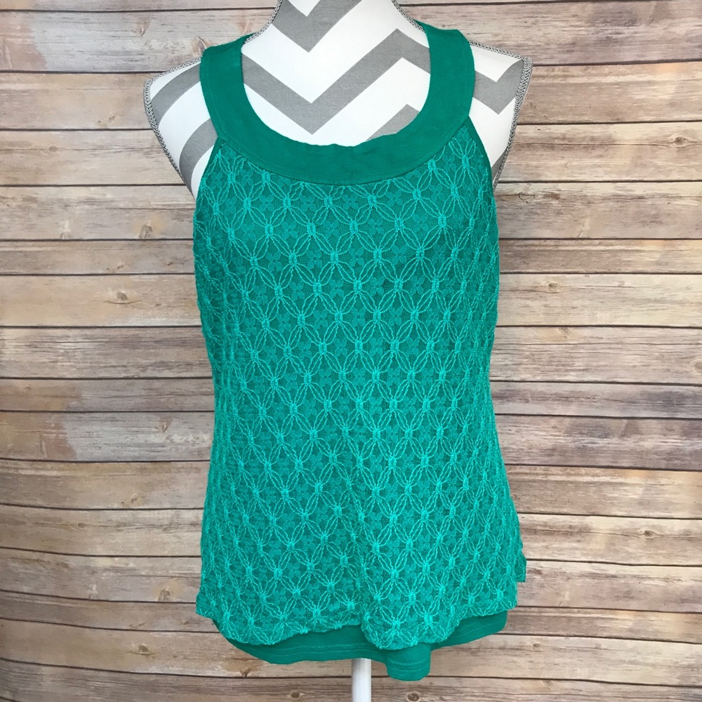 Women's Tank Top, Green w/ Lace Overlay