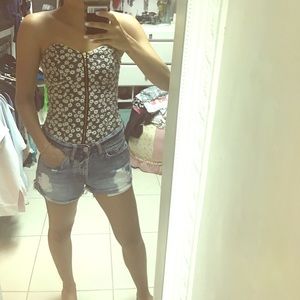 Zipper corset strapless Top