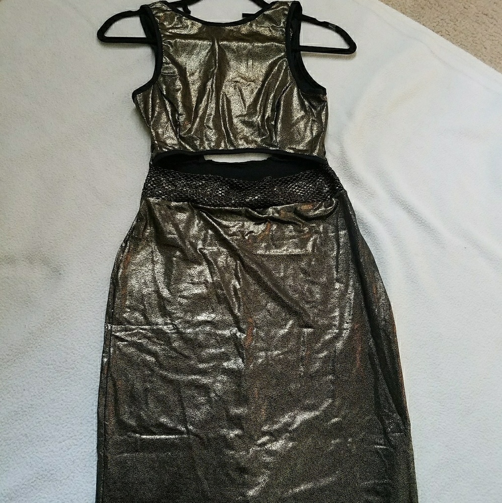 Metallic bronze Peek A Boo Midi Dress