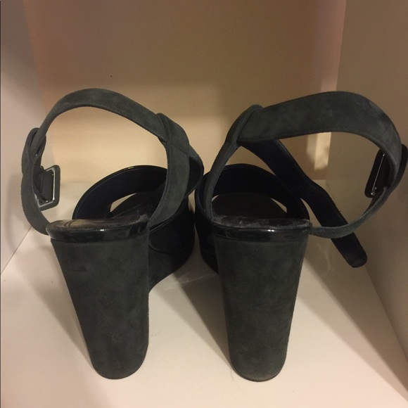 Celine Green Patent Leather And Suede Ankle Strap Open Toe Platform Sandals 37 - Picture 8 of 8