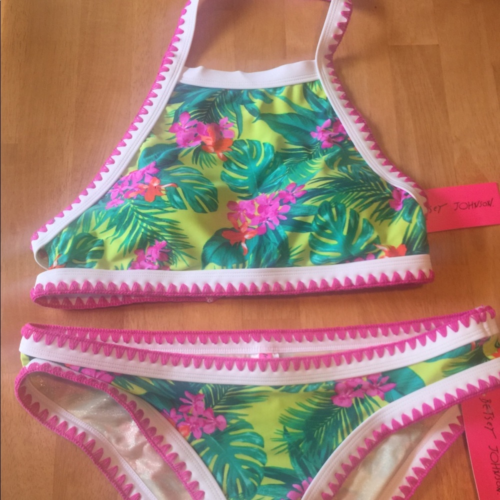 Betsey Johnson Lime Tropical Print Halter Bikini