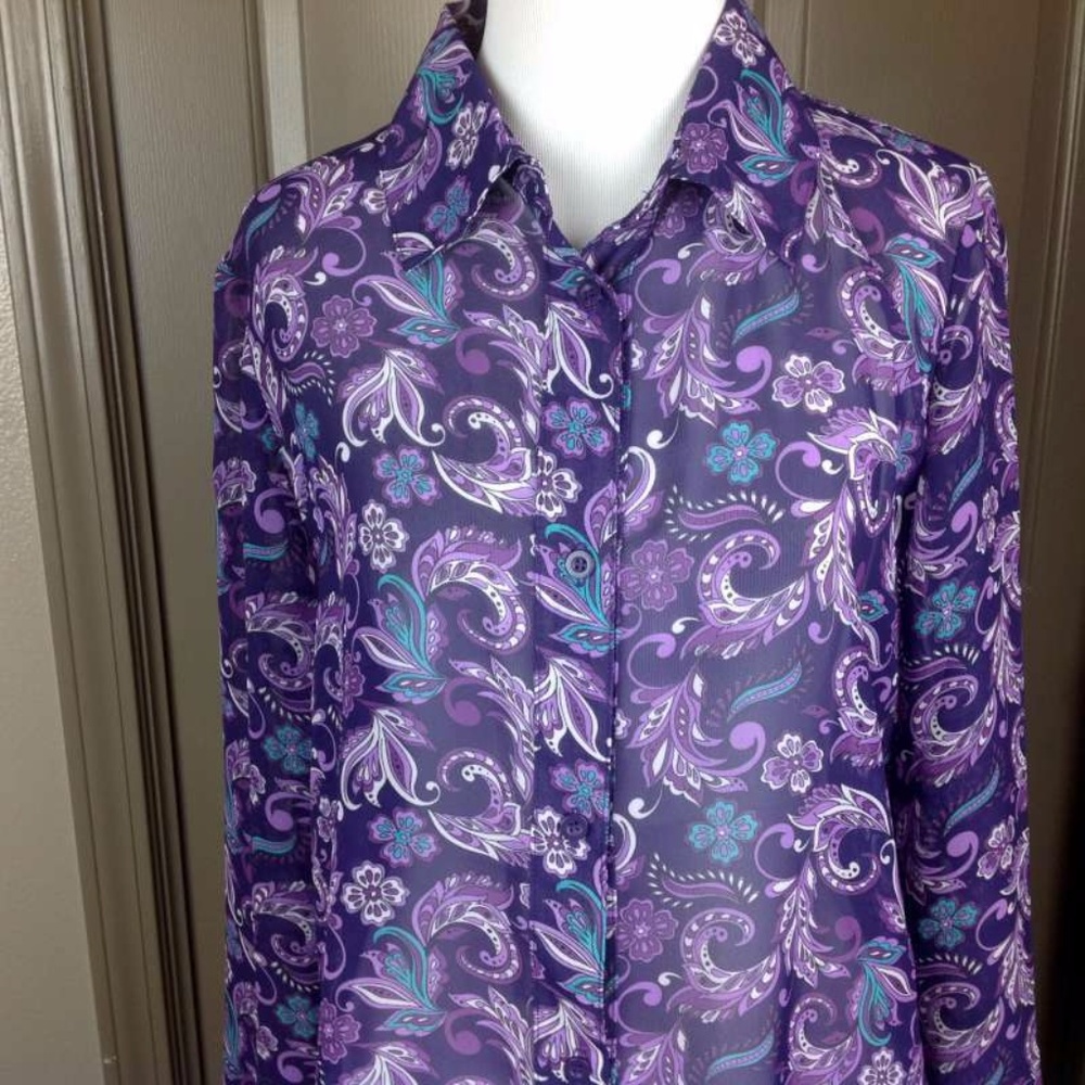 The Paragon Top Medium Button Down Blouse Sheer