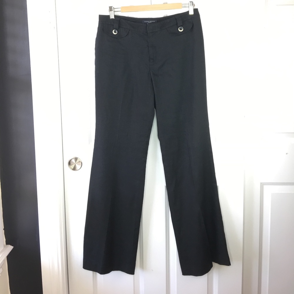 Banana Republic Wide Leg Black Career Pants Stretch Linen Blend Size 6
