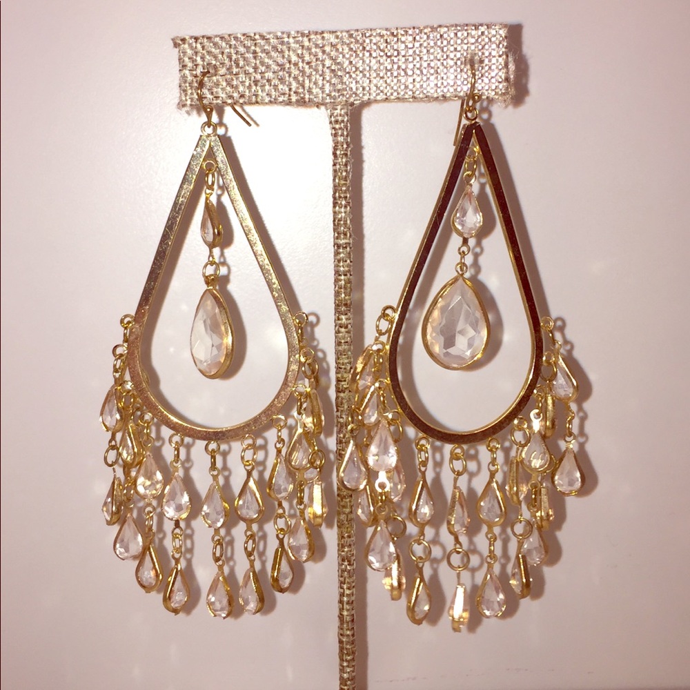 Gold Crystal Statement Earrings (EUC)