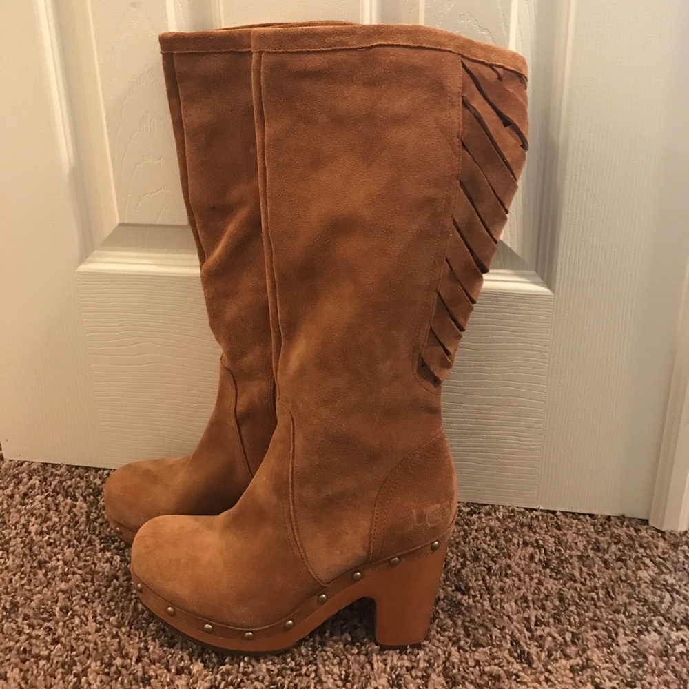 UGG chestnut lattice boots with wood bottom