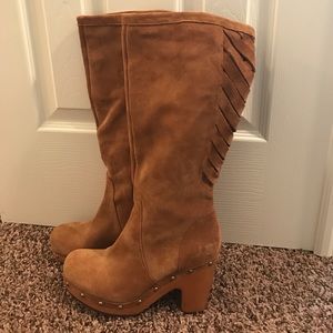 UGG chestnut lattice boots with wood bottom